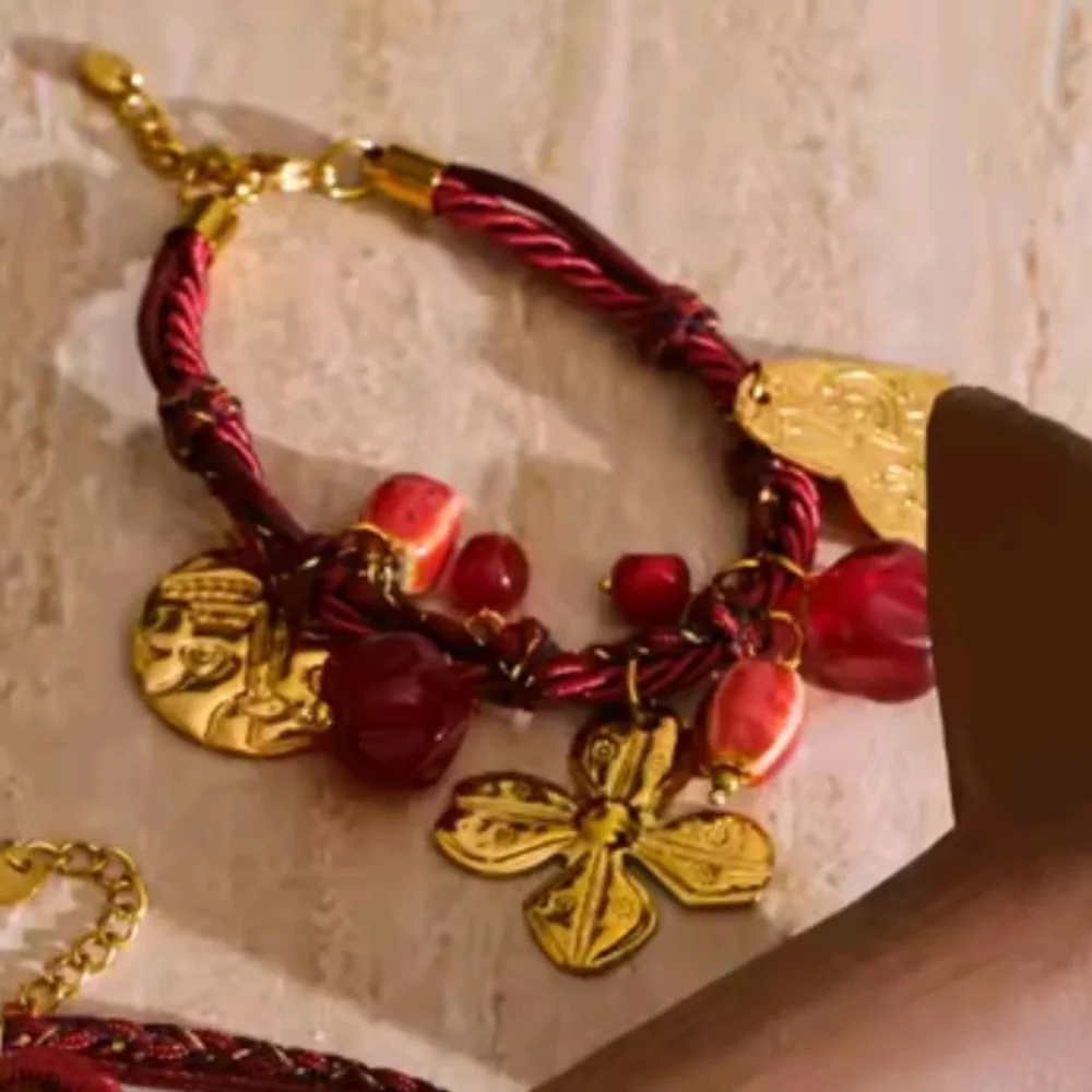 New 18k Gold Ss Desert Bloom Boho Charm Cord Necklace - Picture 7 of 10